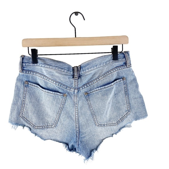 Free People We the Free Distressed High Rise Button Fly Denim Jean Shorts - Picture 3 of 5